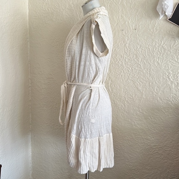 BCBG Max Azria Ivory Cream Short Sleeve Cocoon Cardigan Linen Blend Sweater S - Picture 3 of 7